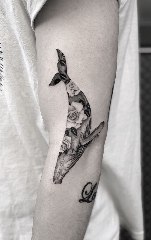 Whale With Flowers Tattoo