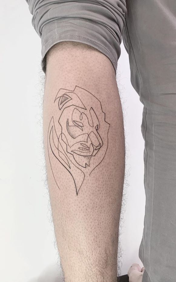 One Line Lion Tattoo