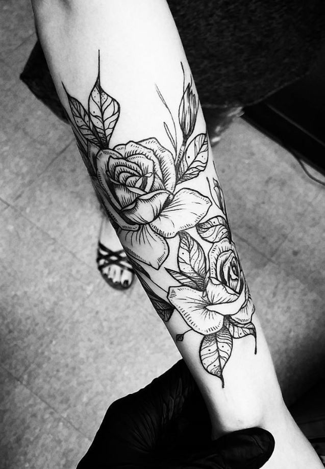Black And Gray Flowers Tattoo