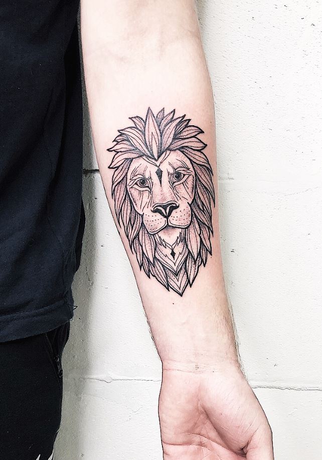 Black And Gray Lion Tattoo