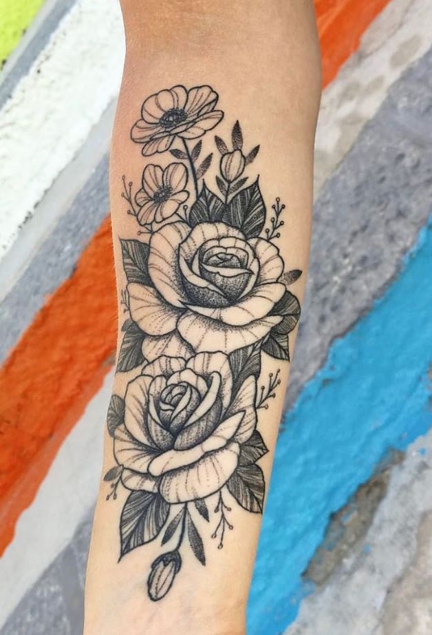 Black & Gray Flowers Tattoo