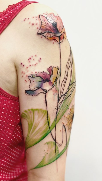 Colorful Poppy Tattoo