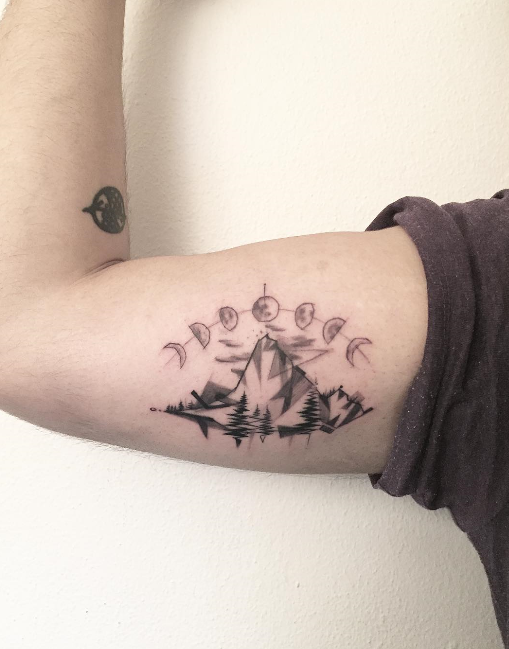 Moon Phases over Mountain Tattoo