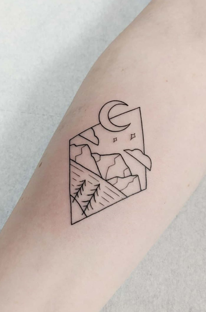 Moonlight Mountain Landscape Tattoo