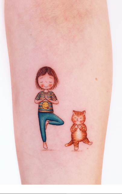 Yoga with a Cat Tattoo