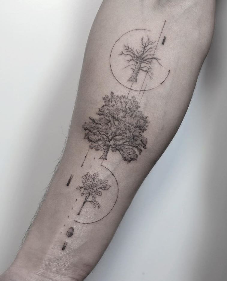 Black And Gray Tree Tattoo
